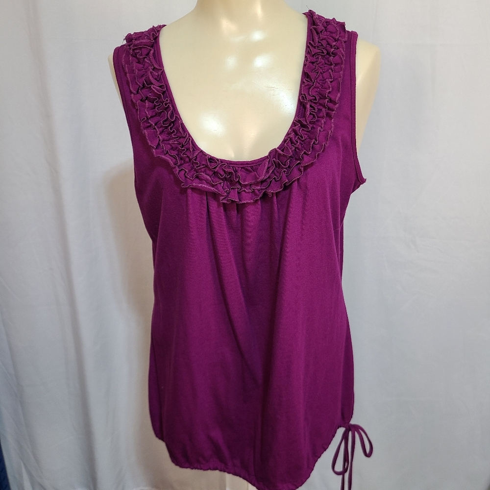 Fashion Bug Burgundy tank top With Ruffle Front Tie Side Womens Medium